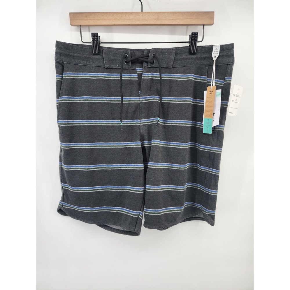 Vissla Locker Eco 18.5 Sofa Surfer Shorts Mens Medium Charcoal Grey Striped NEW